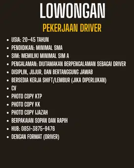 LOWONGAN PEKERJAAN DRIVER