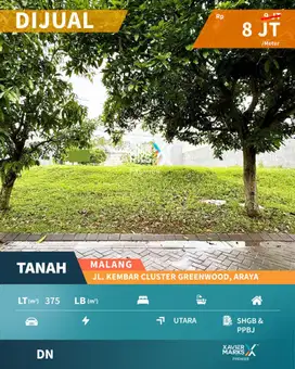 Tanah Kavling di Cluster Greenwood Golf Araya Malang Siap Bangun