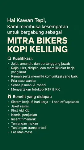 Lowongan Pekerjaan Bikers Kopi Keliling