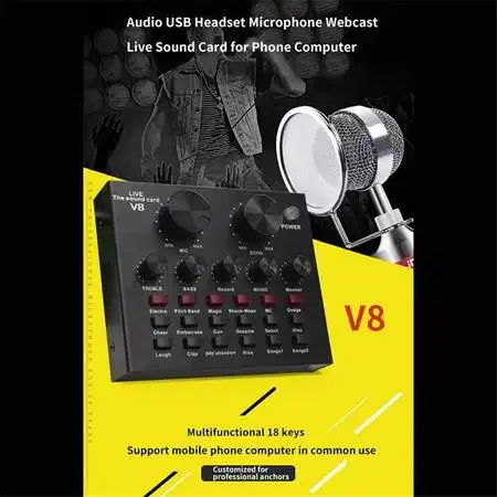 SOUNDCARD V8 MIXER MICROPHONE PROFESSIONAL LIVE AUDIO EXTERNAL BLUETOO