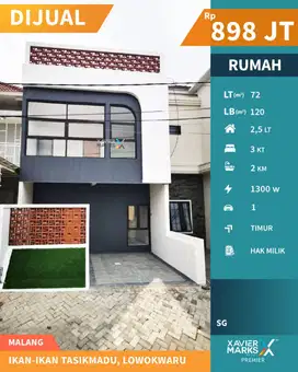 Dijual Murah Rumah Modern 2,5 Lantai di Jl Ikan Ikan Kota Malang
