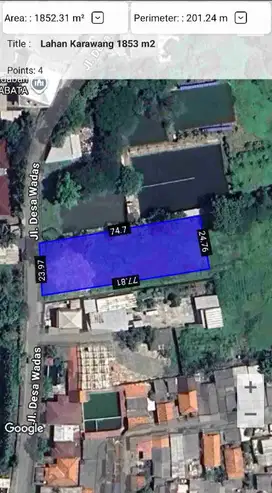 Dijual Tanah 1853 m2 Lokasi Strategis Di Karawang Barat
