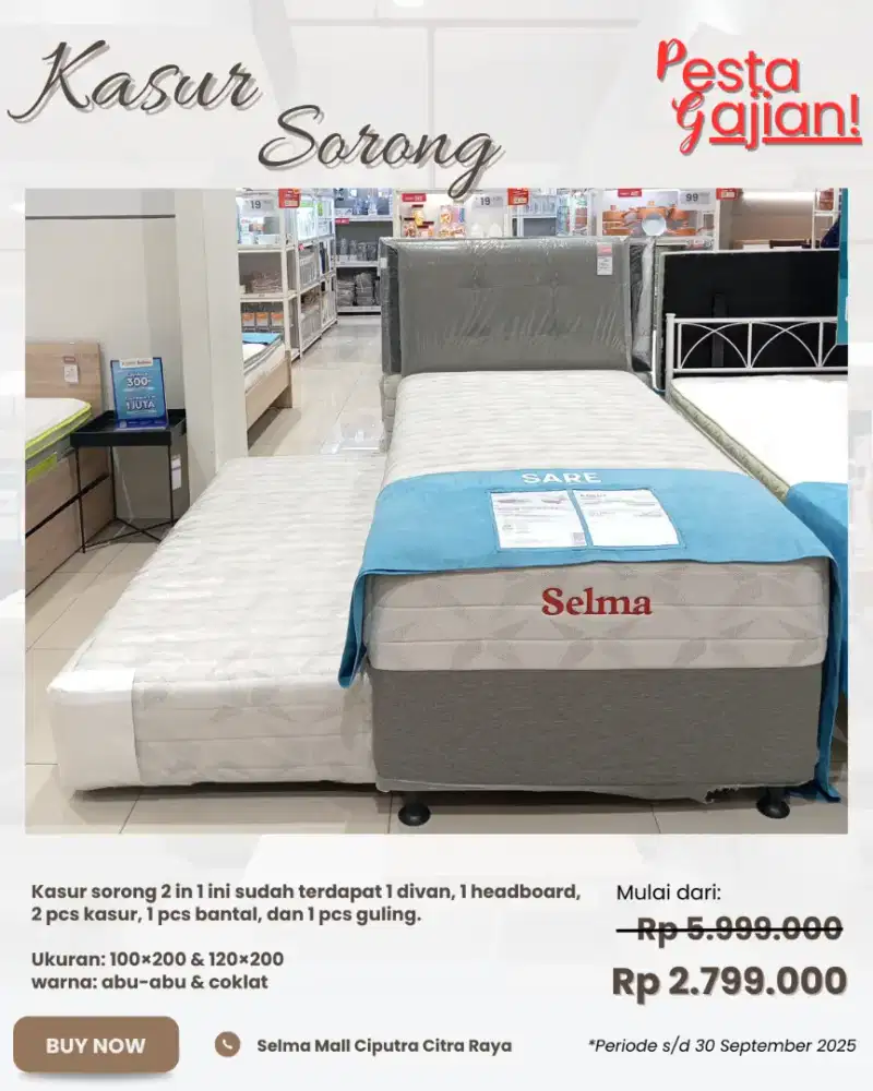 Promo extra diskon set kasur sorong! Ready ukuran 100×200 & 120×200