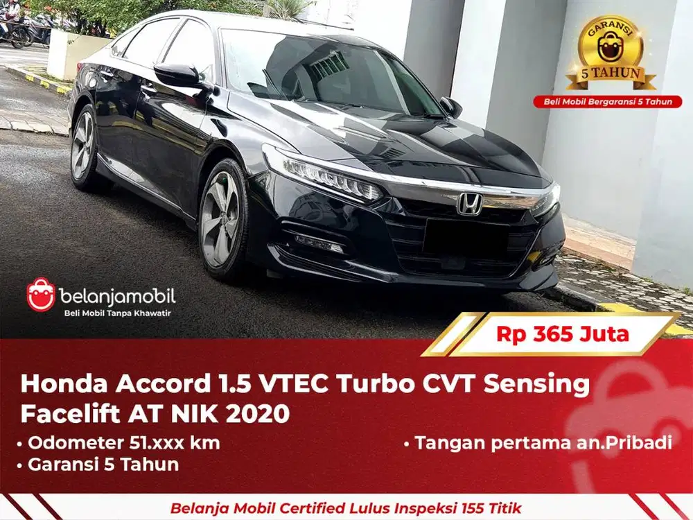 [ GARANSI 5TH ] Honda Accord 1.5 VTEC Turbo CVT AT Hitam 2020/2021