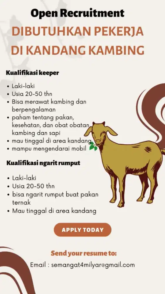 Lowongan anak buah kandang