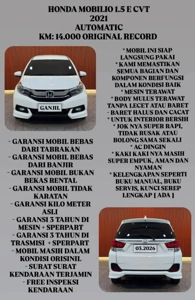 [ KM 14.000 ORIGINAL ] HONDA MOBILIO E CVT 1.5 AT 2021 SIAP PAKAI