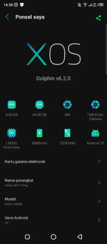 Infinix hot 9 play ram 4 /62 Gb nego 470
