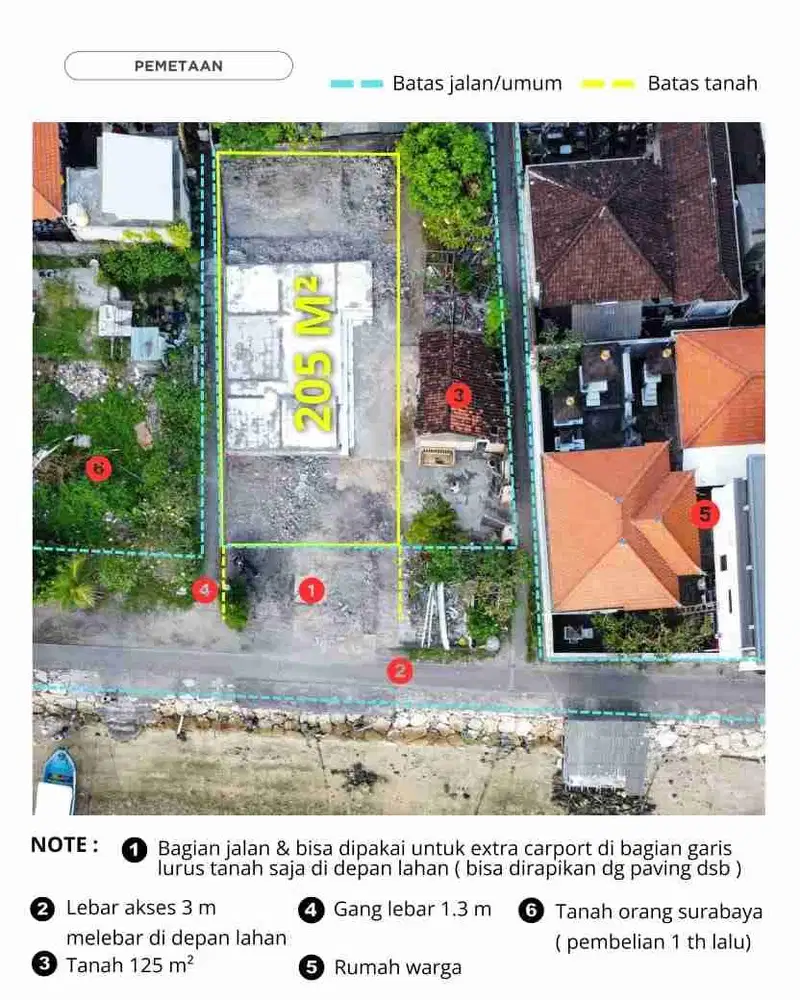 Jual Tanah Loss Pantai Di Tanjung Benoa Luas 205M² area Investasi Strategis