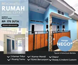 Rumah minimalis 2 kamar ready dan indent custom hanya 170 jutaan