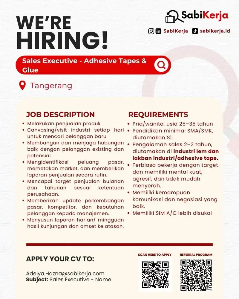 Sales Executive – Adhesive Tapes & Glue