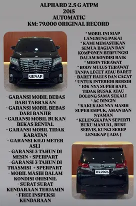 [ 3 YEAR WARRANTY ] TOYOTA ALPHARD G ATPM 2.5 AT 2015 AT