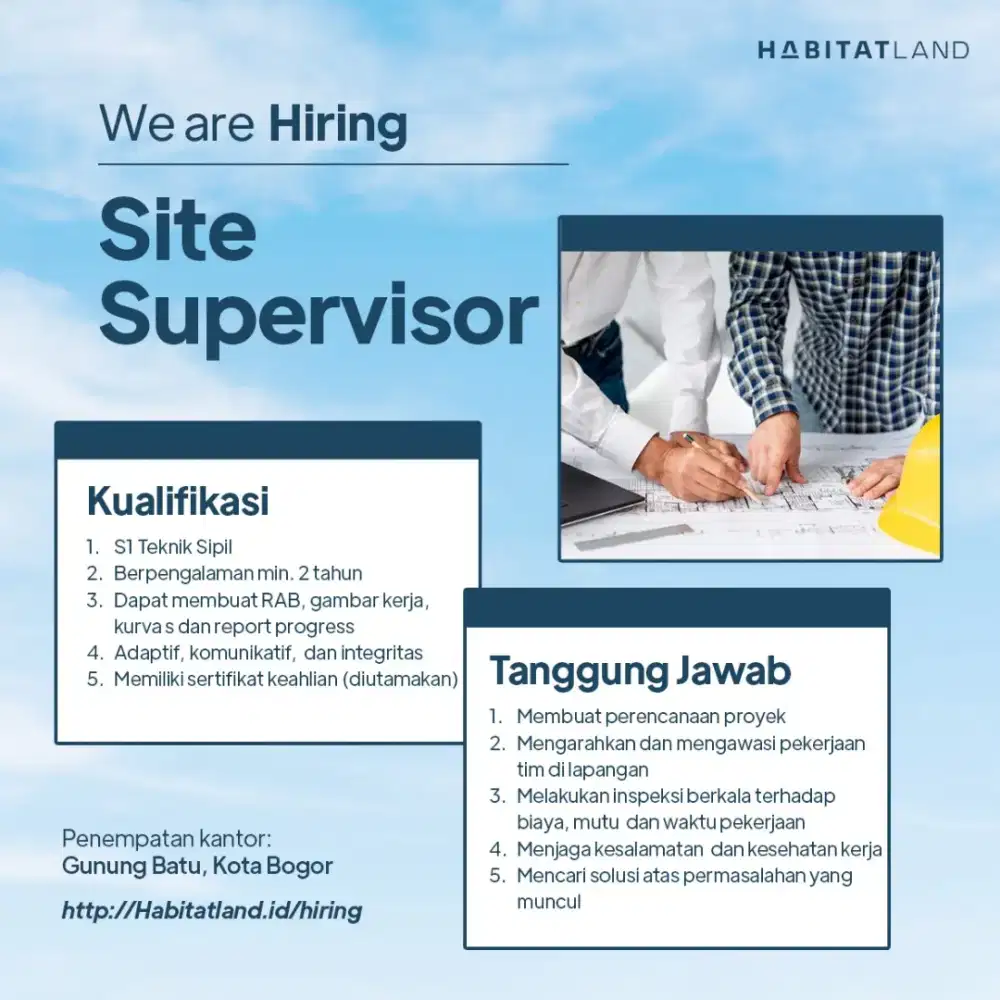Lowongan kerja Site Supervisor/ Pengawas Lapangan