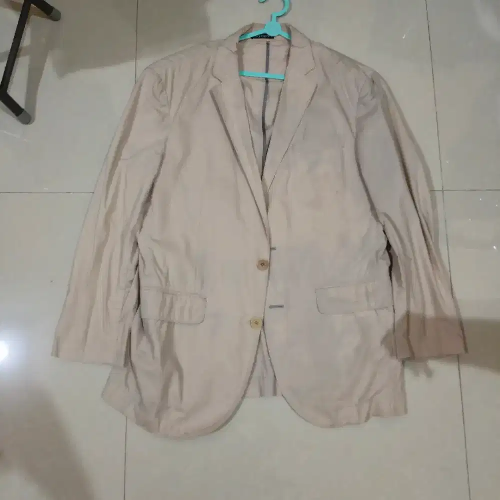 Blazer Casual Pria Henry Cotton warna Cream