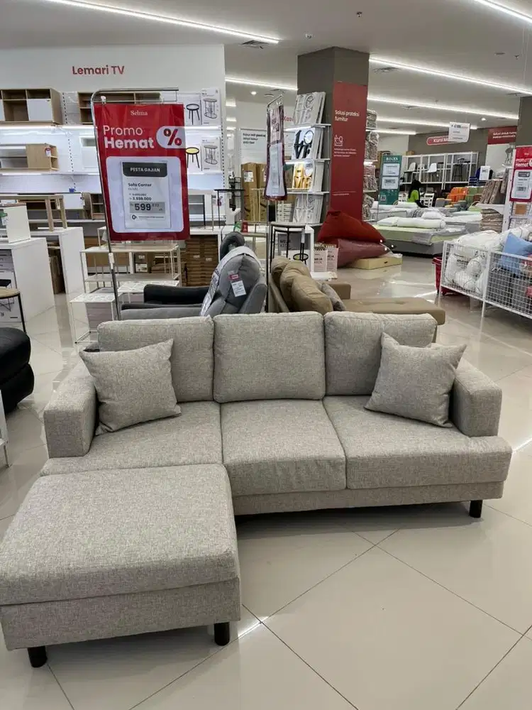 Selma Glivel Sofa Fabric 3 Seater Dengan Bangku - Cokelat Ash