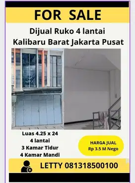 Dijual Ruko 3 1/2 lantai Kalibaru Jakarta Pusat Rp 3.3 M Nego