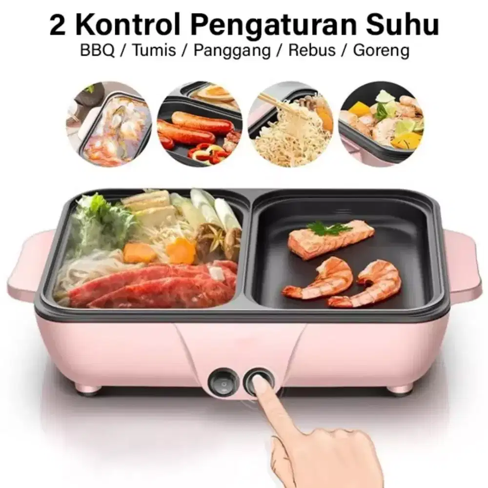 GM Bear Mini Electric 2 in 1 BBQ Grill Pan Steamboat 1228