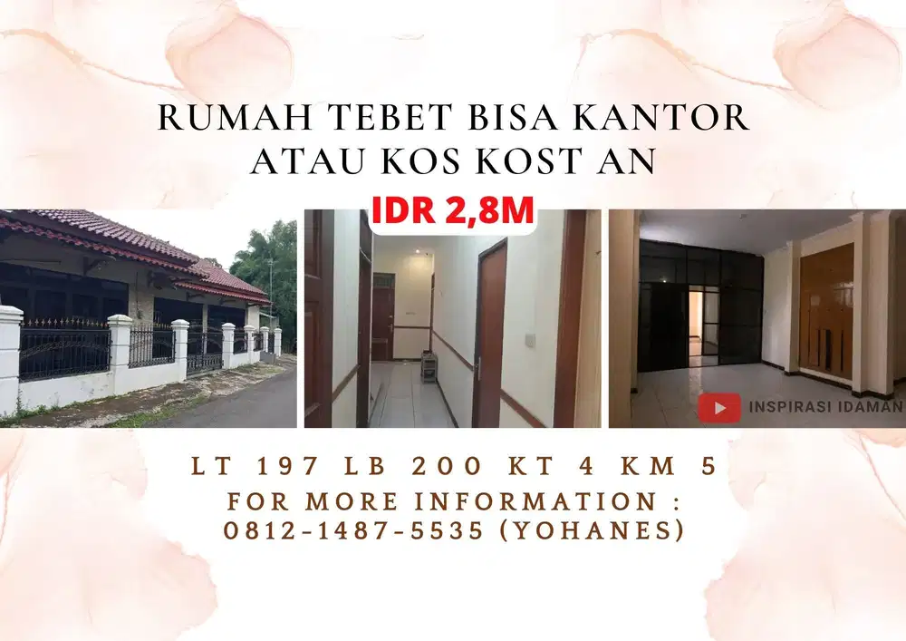 Rumah Tebet Bisa Kantor Atau Kos2an Bebas Banjir Jalan Lebar