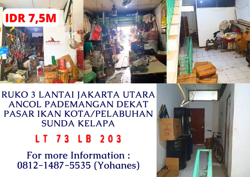 Ruko jakarta utara ancol pademangan dekat pasar ikan kota/pelabuhan