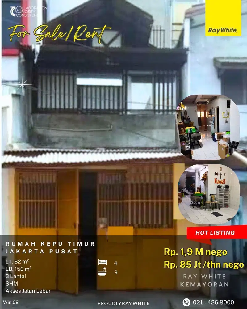 Rumah Dijual di Kepu Kemayoran Jakarta Pusat