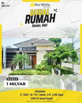 Dijual Rumah Hook Bagus Dan Siap Huni Cluster Di Gentan Solo