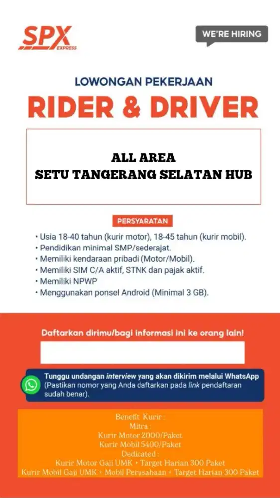 LOWONGAN KURIR SPX RIDERS