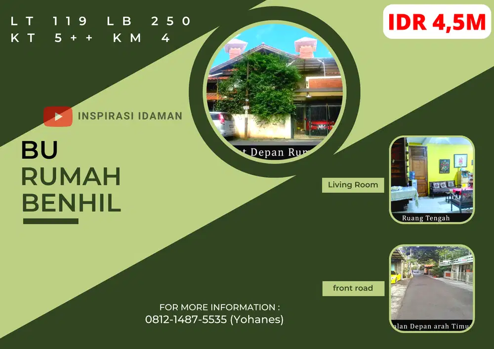 BU Rumah 2 Lantai Asri Dan Nyaman Benhil Jakarta Pusat