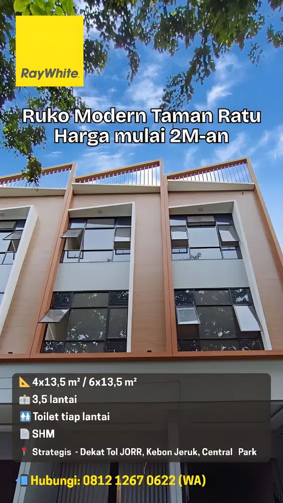 Dijual Ruko Modern 4 Lantai SHM di Taman Ratu – Harga Mulai 2M-an