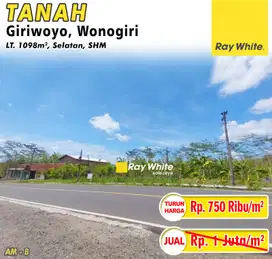 Dijual Tanah Murah Siap Bangun Lokasi Pinggir Jalan Raya Giriwoyo