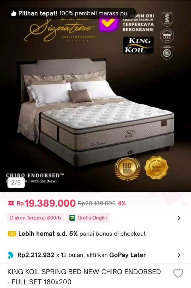 Kasur King Koil ukuran King 180x200 chiropractor endorsed