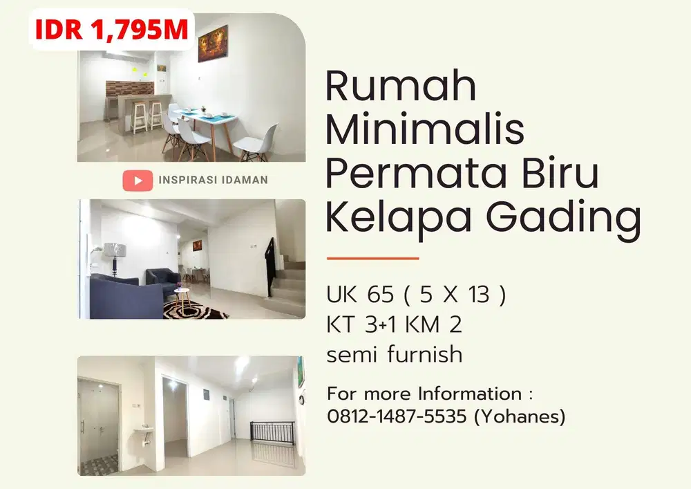 Turun Harga Rumah Minimalis Permata Biru Kelapa Gading