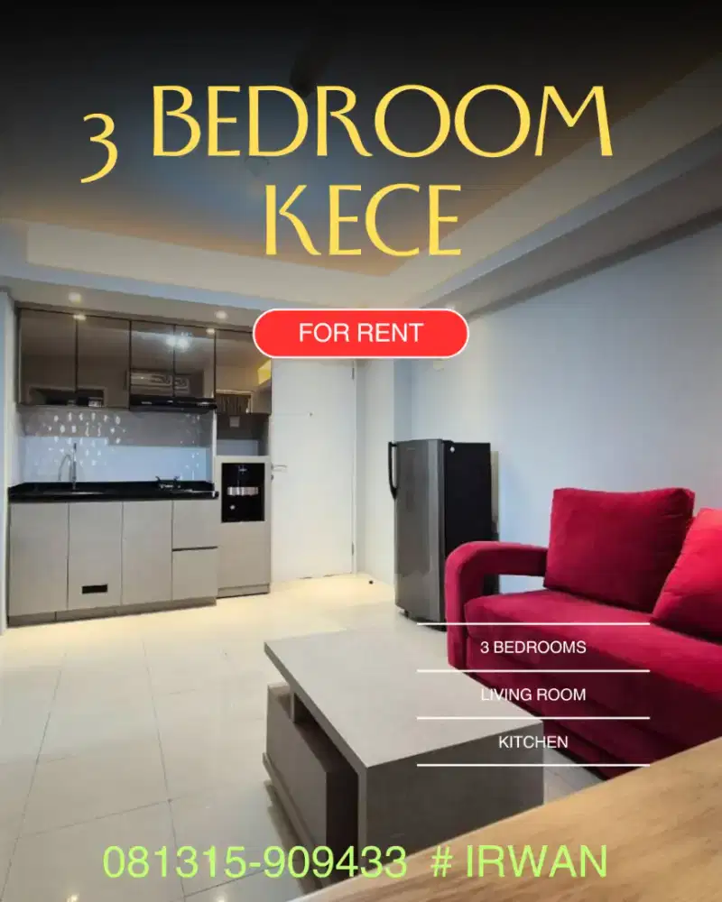 Sewakan Bulanan Tahunan 3 Bedroom Bagus Apartemen Bassura City