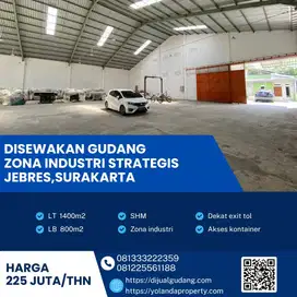 Disewakan Gudang Zona Industri Strategis Lokasi Jebres,Surakarta Luas 1400m2