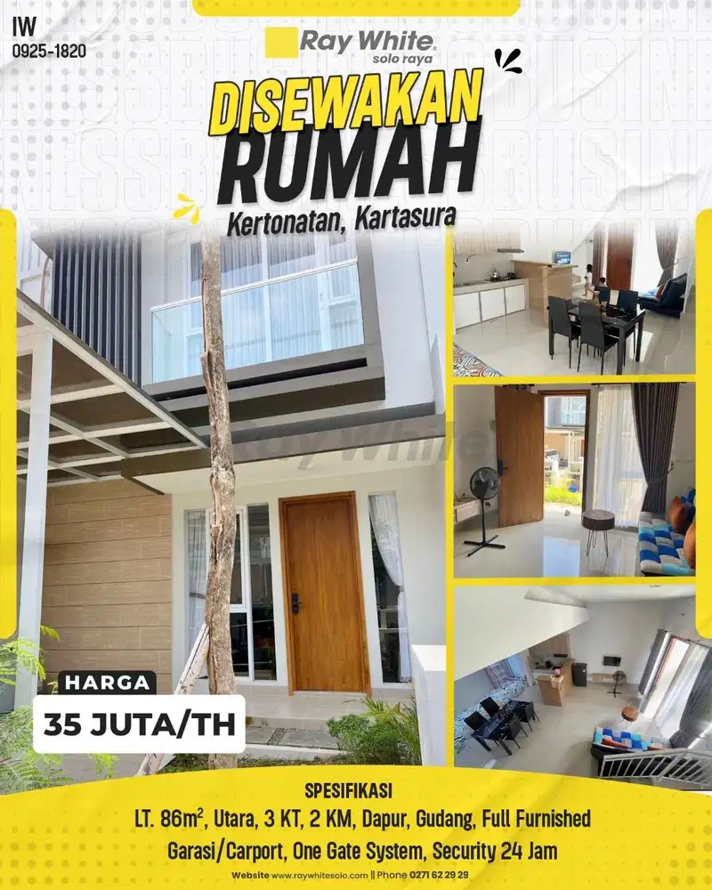 Disewakan Rumah 2 Lantai Furnished Cluster Elite Di Kartasura