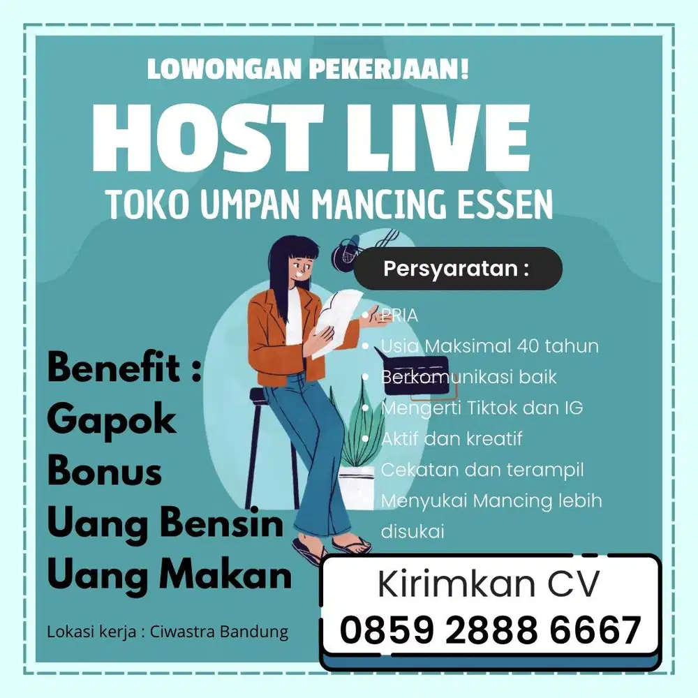 Dibutuhkan HOST LIVE untuk berjualan essen mancing