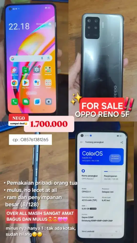 OPPO RENO A5F - DIJUAL CEPAT, NEGO SAMPAI JADI‼️
