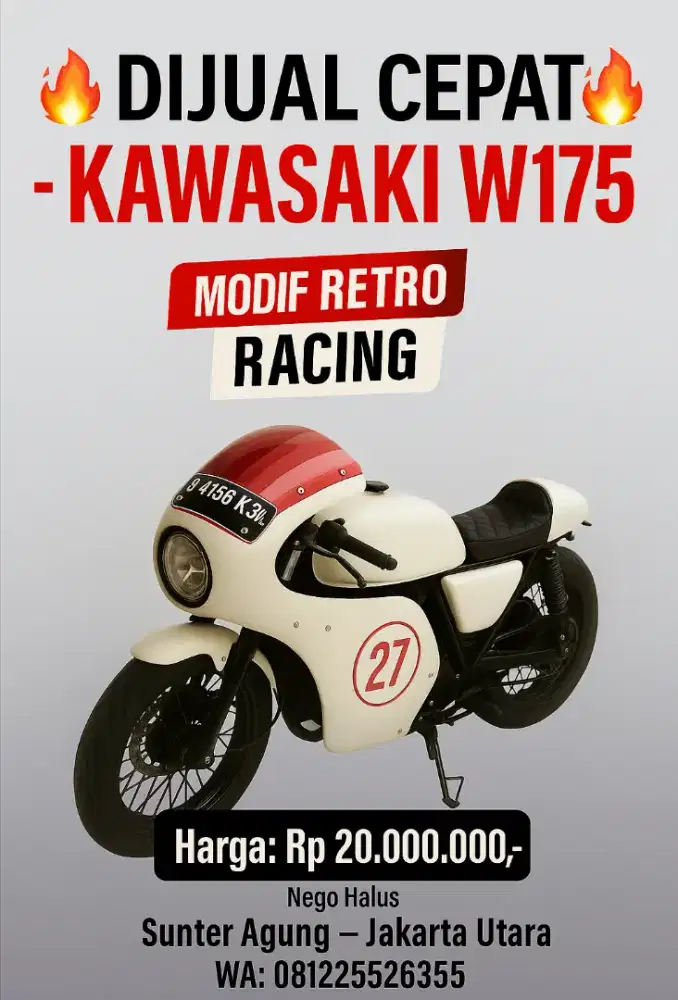 DI JUAL CEPAT – KAWASAKI W175 2018 MODIF RETRO RACING