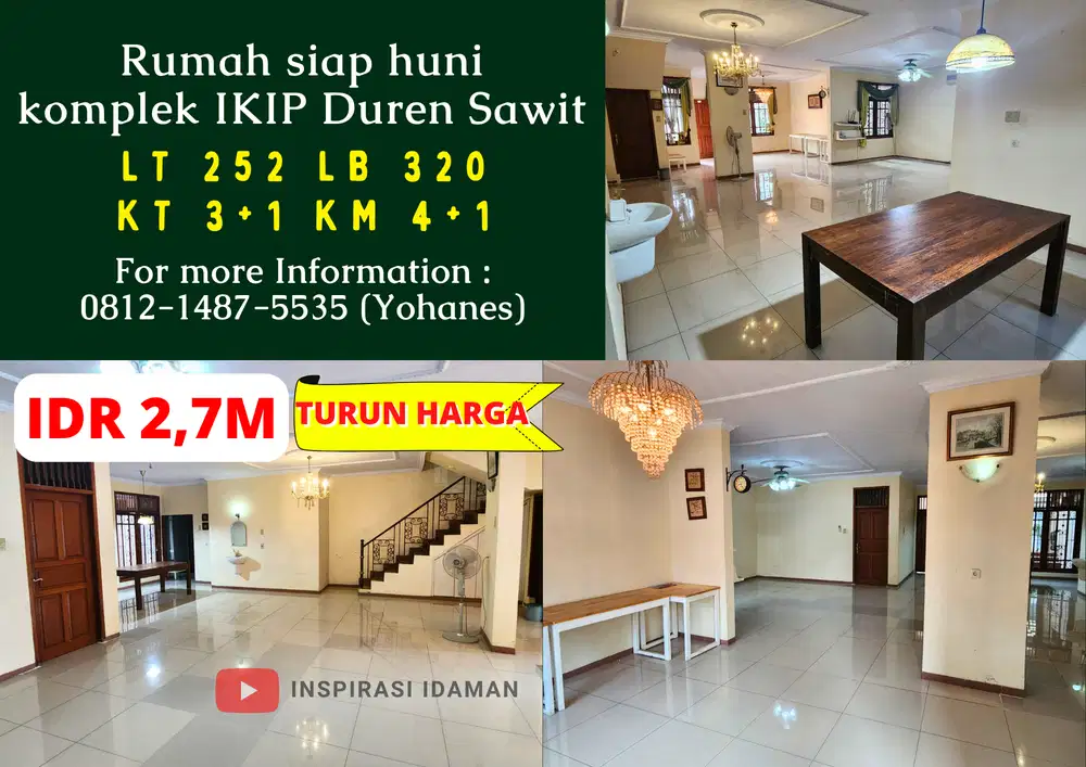 Rumah 252mtr siap huni komplek IKIP Duren Sawit
