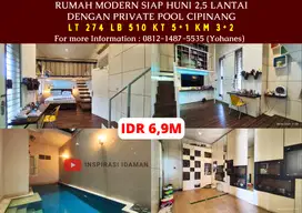 Rumah Modern siap Huni 2,5 lantai Dengan Private Pool Cipinang
