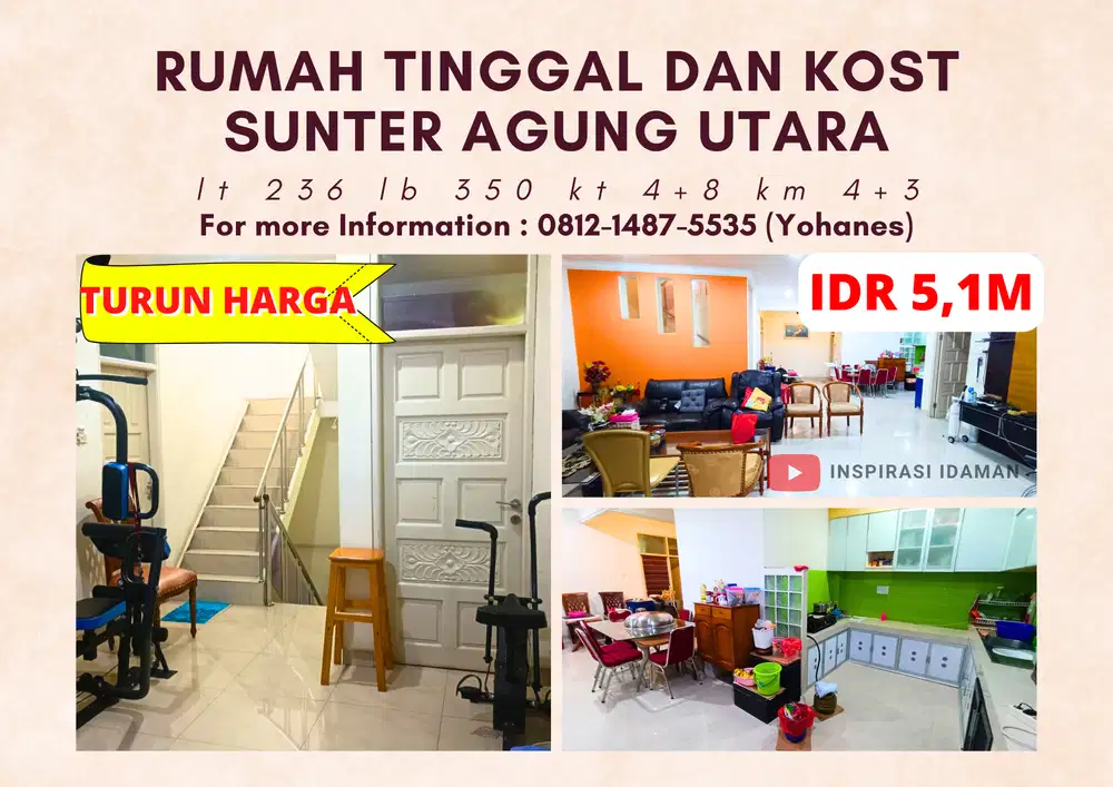 Rumah Tinggal 3 Lantai Dan Kost Sunter Agung Utara