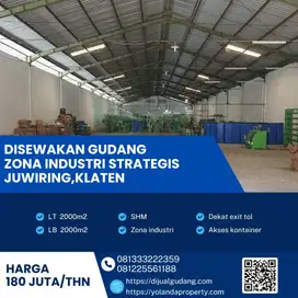 Disewakan Gudang Siap Pakai,Zona Industri Strategis Juwiring,Klaten 2000m2