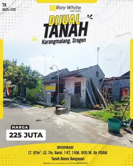 Dijual Tanah Bonus Bangunan Harga Murah Di Sragen Kota