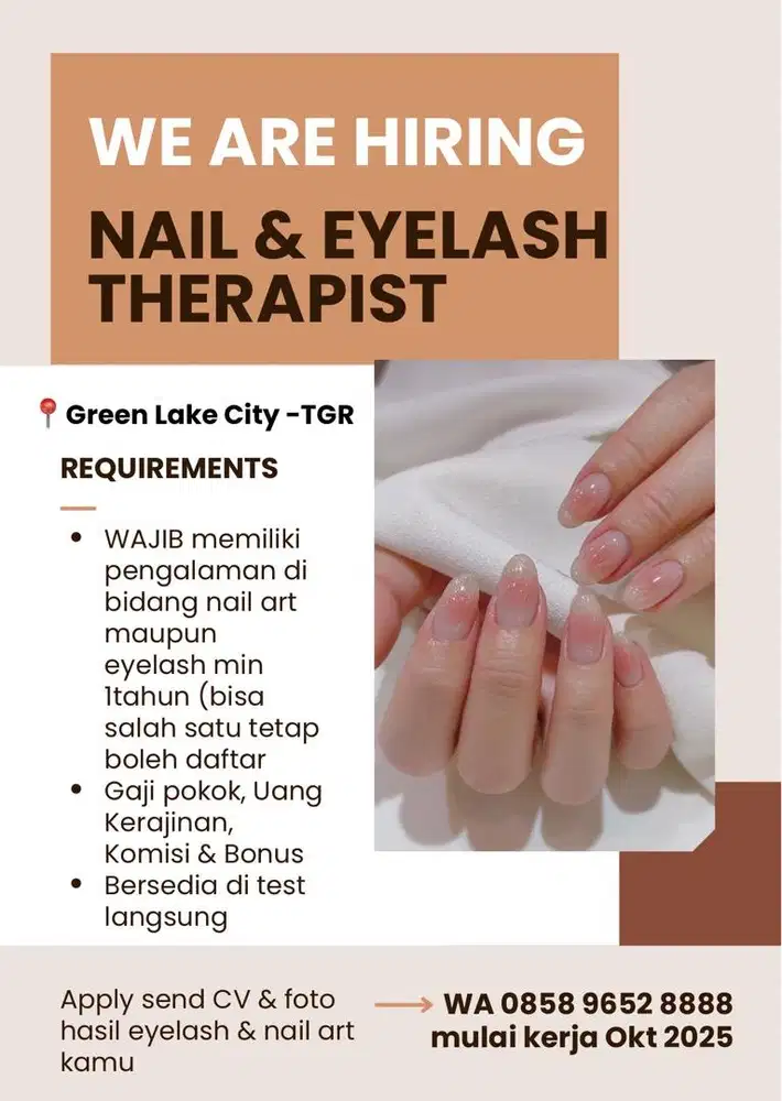 DIBUTUHKAN KARYAWAN TETAP NAIL ART & EYELASH - BACA KETERANGAN DBWH!