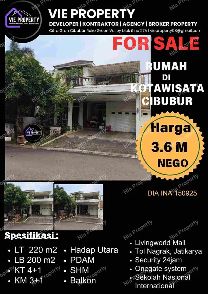 Jual Cepat Rumah Cantik Siap Huni 3,6 M Nego. Kota Wisata Cibubur.
