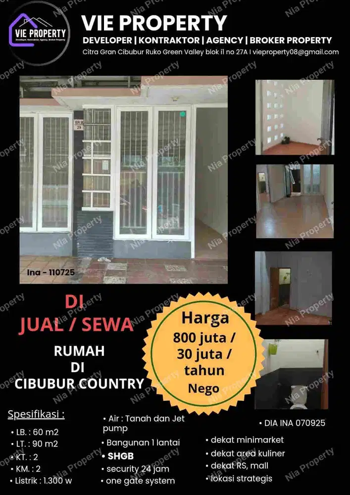 Di Sewakan Rumah Cantik Siap Huni. Cibubur Country Cikeas.
