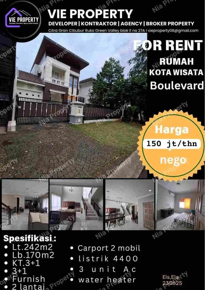 Di Sewakan Rumah Full Furnish 150jt Nego. Kota Wisata Cibubur