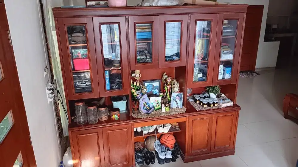 Furniture Lemari Buffet Rak Buku Kayu ada tempat TV / Komputer Coklat