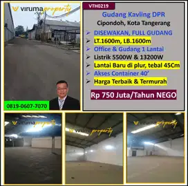 VTH0219 - Disewakan Gudang Luas 1600m, Bebas Banjir, Kavling DPR, Cipondoh, Kota Tangerang