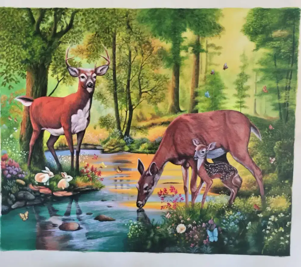 Dijual lukisan kanvas rusa 90x130 cm