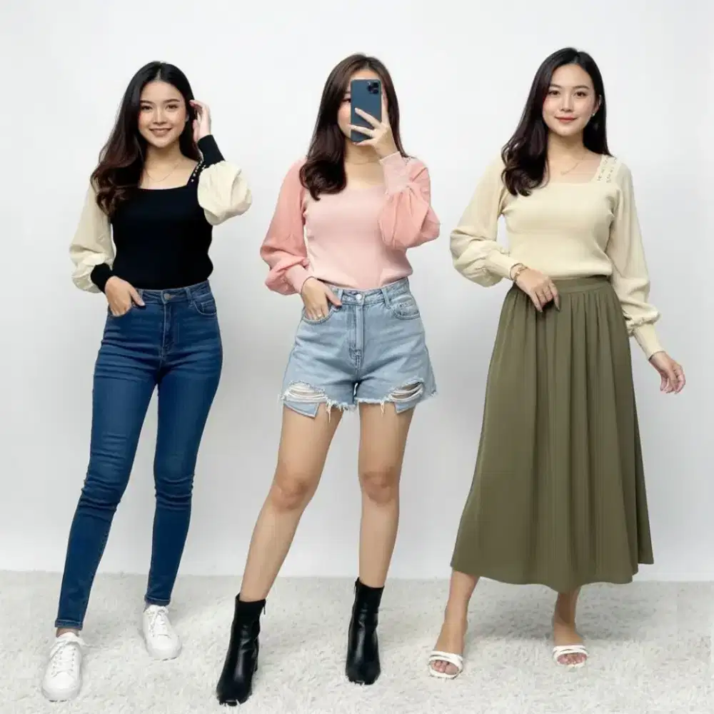 Blouse Knit Wanita Lengan Panjang Korean Style Murah