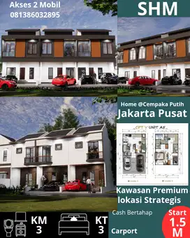 Rumah Mewah Dua Lantai Akses dua Mobil di Cempaka putih Jakarta